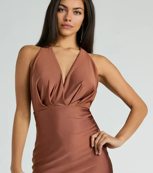 Charming Mermaid V-Neck Sleeveless Open Back Floor-Length Prom Dress